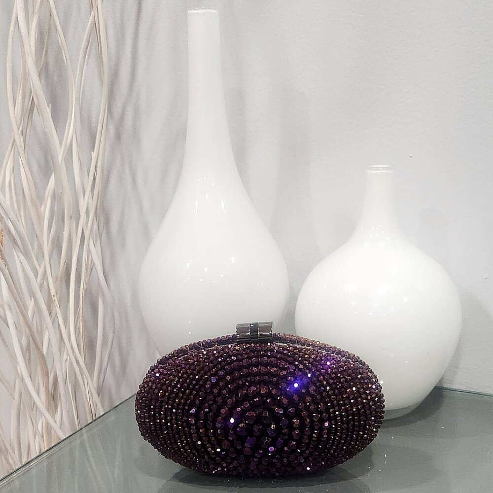 💥GLAM & SEXY!💥VINTAGE Caché Luxurious Sparkly Aubergine Purple Crystal Clutch - Picture 8 of 15